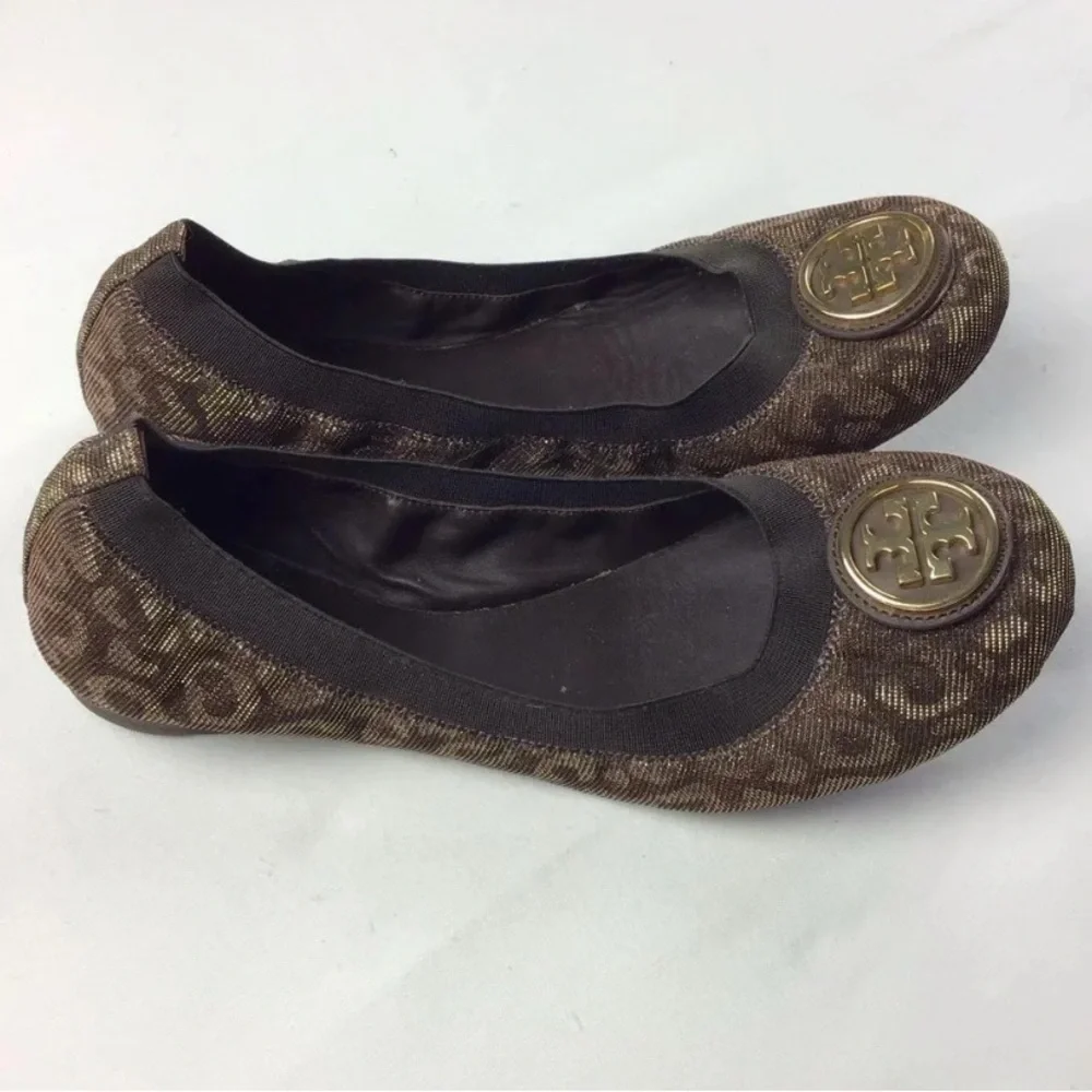 Tory Burch Caroline 2 Leopard Lurex Vegan Elastic Ballet Flats Women's Size 7.5M